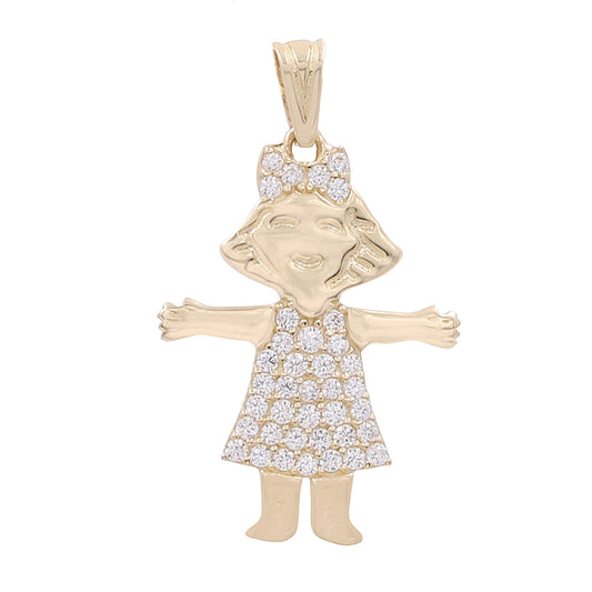 14K Yellow Gold Fashion Girl Pendant with Cubic Zirconias