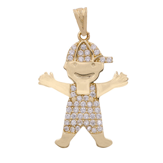 14K Yellow Gold Fashion Boy Pendant with Cubic Zirconias