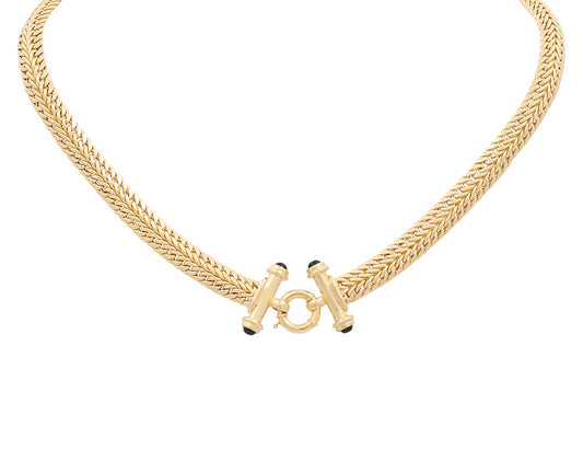 10K Yellow Gold Women's Fancy Link Necklace with Onyx / Size: 17" / Weight: 20.6 GR / P10S-34