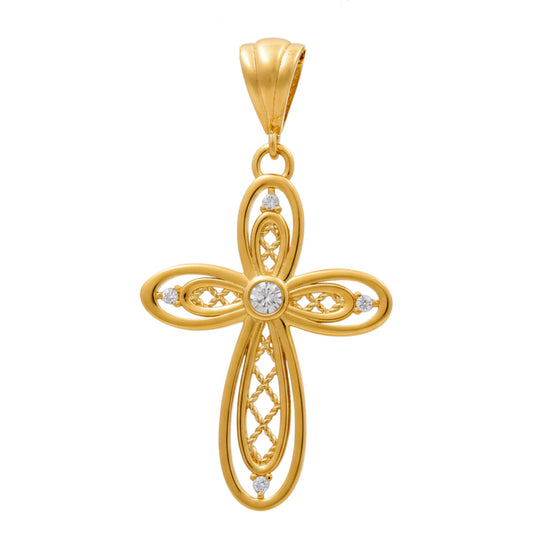 14K Yellow Gold Fashion Cross Pendant with Cz / Weight: 1.9 GR / P25-24