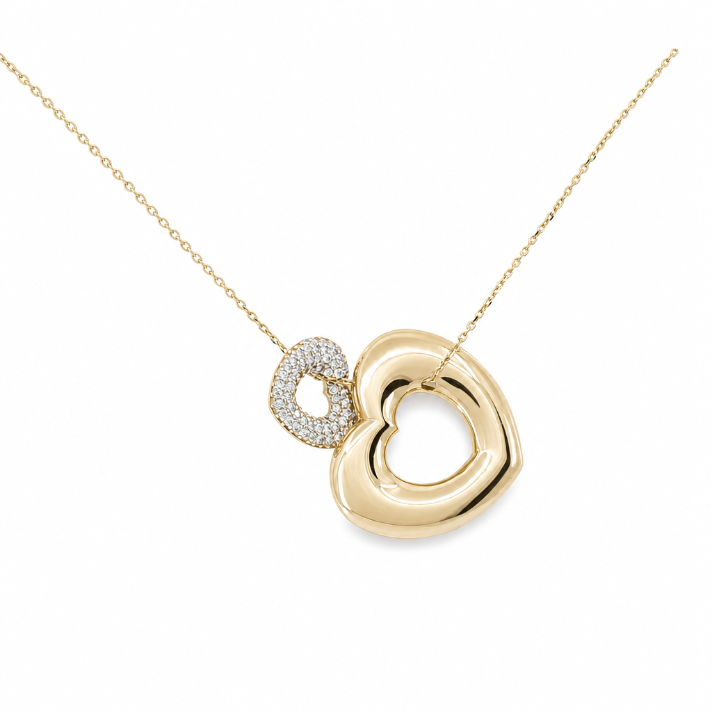 10K Yellow Gold Women's Necklace with Two Hearts and Cz / Size: 17"  / Weight: 4.6 GR / DQNK0HR-5
