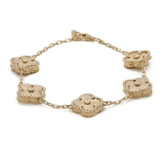 14K Yellow Gold Fashion 5 Flowers Bracelet