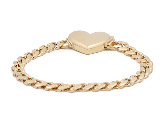 14K Yellow Gold Fashion Heart Cuban Link Bracelet