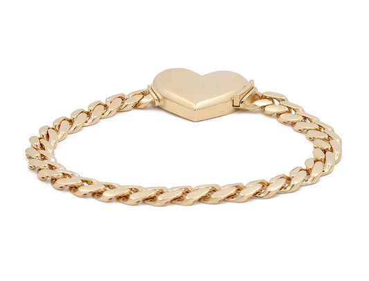 14K Yellow Gold Fashion Heart Cuban Link Bracelet