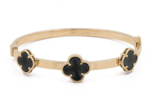 14K Yellow Gold Fashion with Onyx Flowers Bracelet