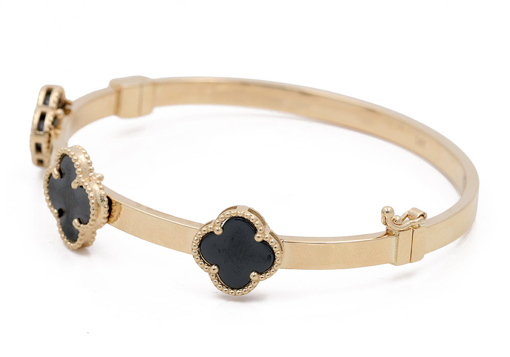 14K Yellow Gold Fashion with Onyx Flowers Bracelet