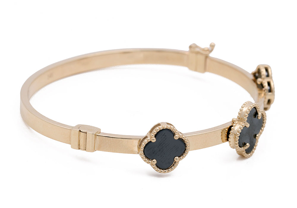 14K Yellow Gold Fashion with Onyx Flowers Bracelet