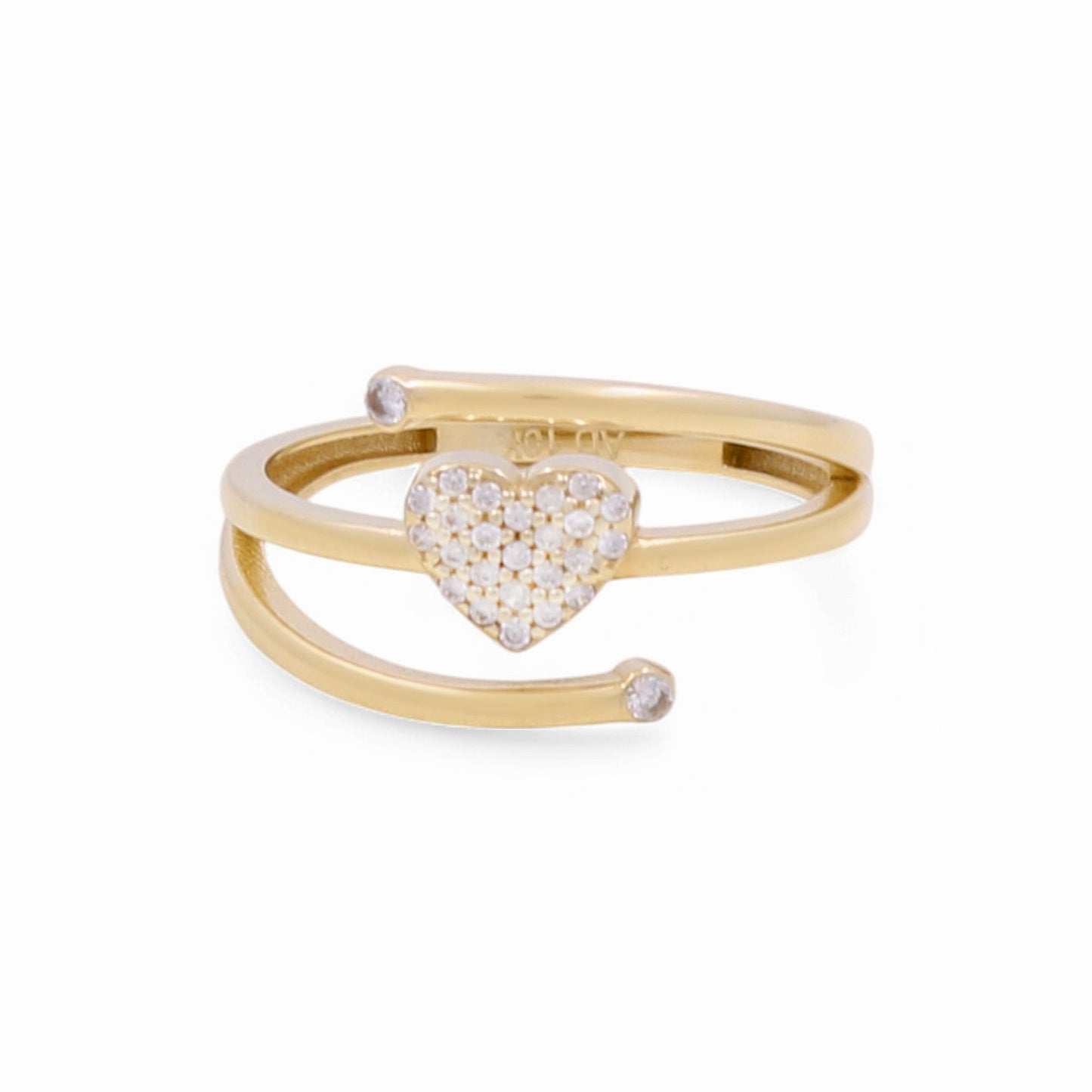 10K Yellow Gold Heart Women's Ring with Cz/ Size: 7.5 / Weight: 1.6 GR / Y24-803