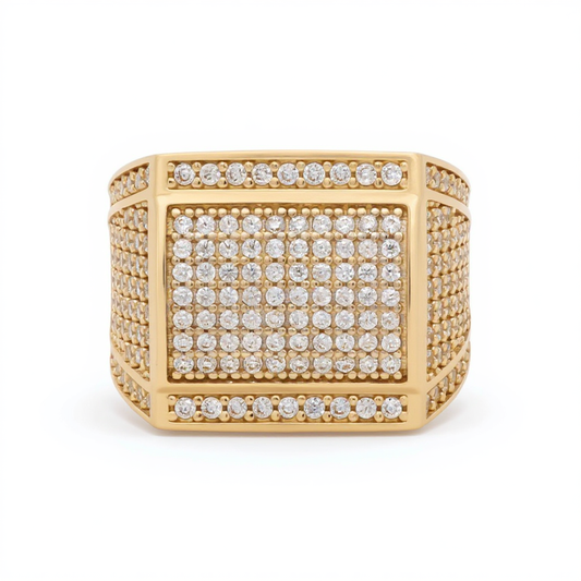 14K Yellow Gold SQ Fashion Men’s Ring with White Stones / Size 11 / Weight: 11.9 GR / DOMR4FS-14