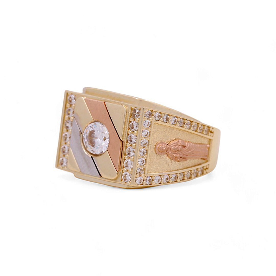 10K Yellow, White and Rose Gold Men’s San Judas Ring / CZ / Size 9.5 / Weight: 7.1 GR / COMR3T0SJ