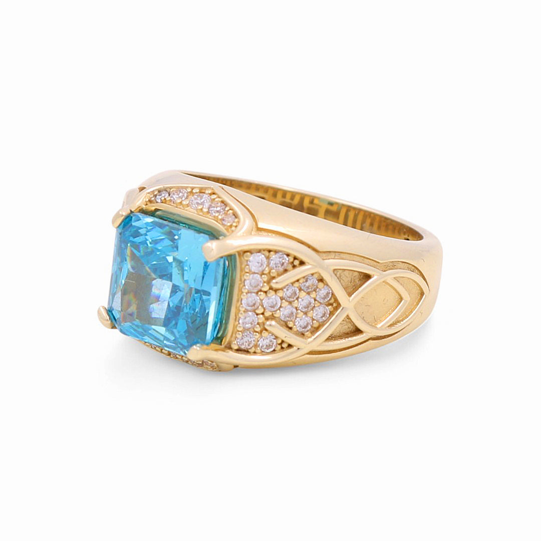 14K Yellow Gold Men’s Fashion Ring with Blue Cz / Size 10.5 / Weight: 12.6 GR / CLBMR4FS-1