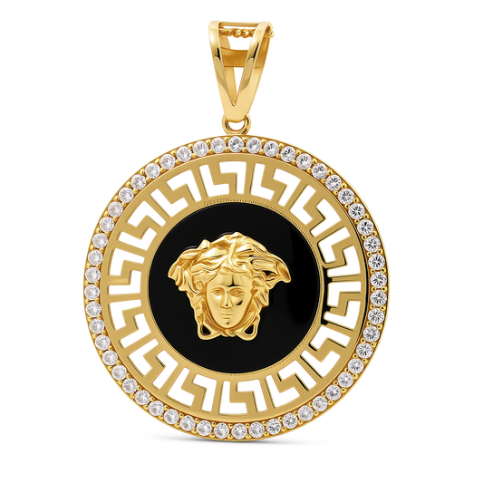 10K Yellow Gold Medusa's Medal Pendant with Onyx and Greek / Weight: 5.7 GR / P04P-156