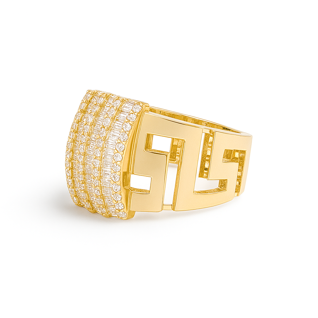 14K Yellow Gold Fashion Baguette Women's Ring with Greek and White Stones / Size: 7 / Weight: 4.8 GR / DQWR4FS-48