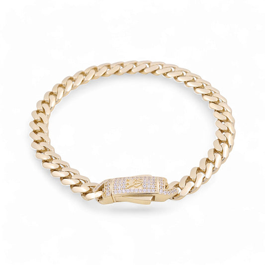 14K Yellow Gold Semisolid Monaco Bracelets / Stone: Cz / Size 7mm 8.5" / COMB4MON7-8.5