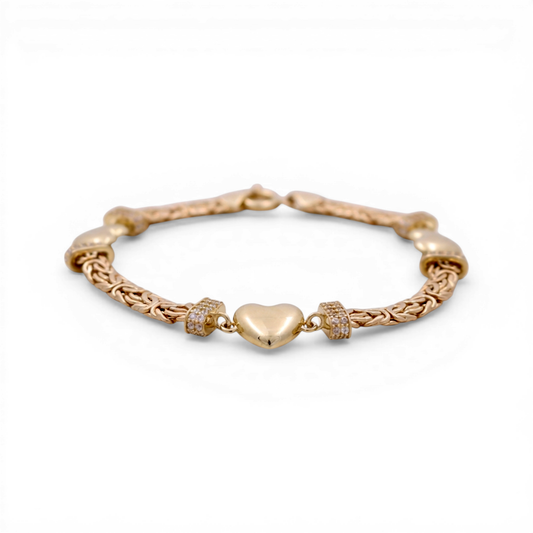 10K Yellow Gold Byzantine Link Women's Bracelet with Three Hearts / Stone: Cz / Size: 7.5" / Weight: 7.6 GR / DQWB0BZHR-2