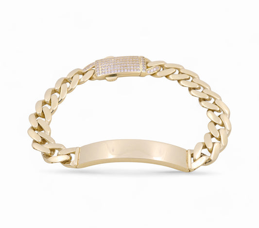 10K Yellow Gold Men's Monaco ID Bracelet / CZ / Size: 9mm 8"/ Weight: 17.7 GR / P05B-98ID1