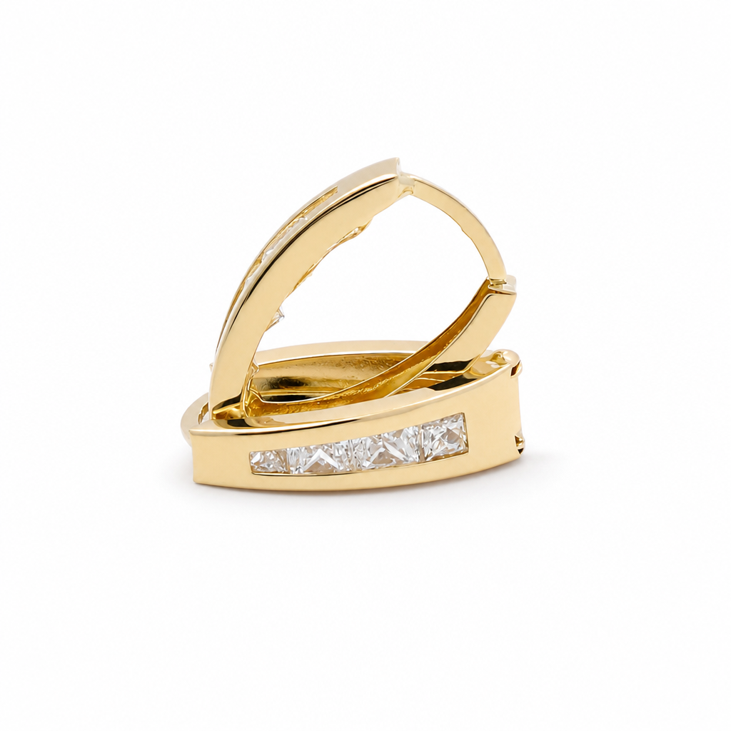 14K Yellow Gold Fashion Hoops Earrings with Cz / Weight: 1.7 GR / BCFEH4FS