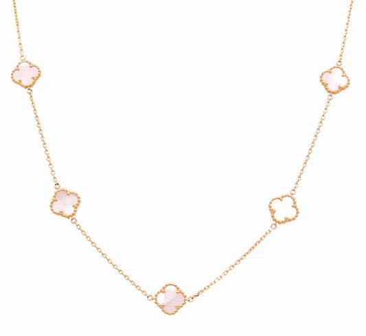 14K Yellow Gold Women's Necklace with Eleven Pink Clover / Size: 17" 9mm / Weight: 6.2GR / BONK4CLV-13