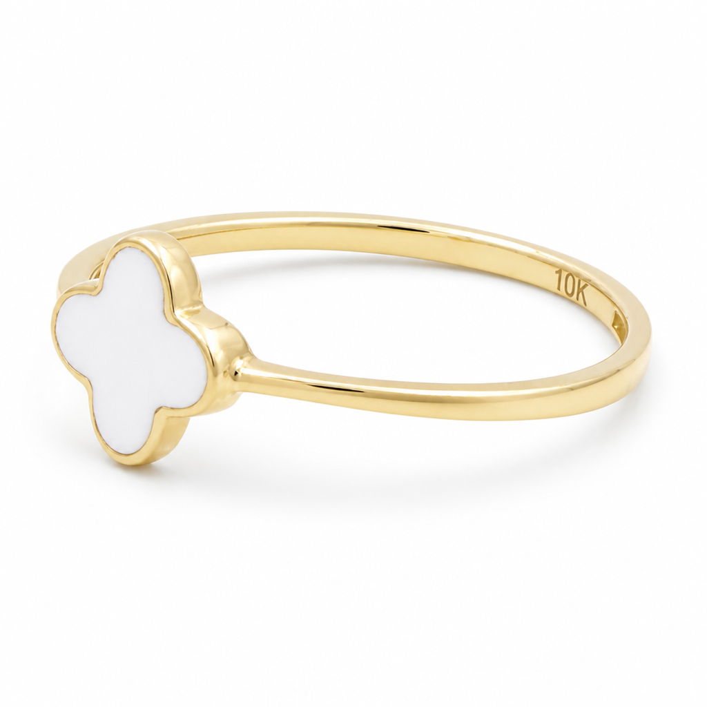10K Yellow Gold Fashion Women's White Mini-clover Ring  / Size: 7 / Weight: 0.8 GR / DQWR0CLV-8