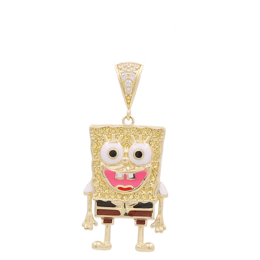 10K Yellow Gold Bob Esponja Pendant with Cz / Weight: 3.6 GR / P26P-285