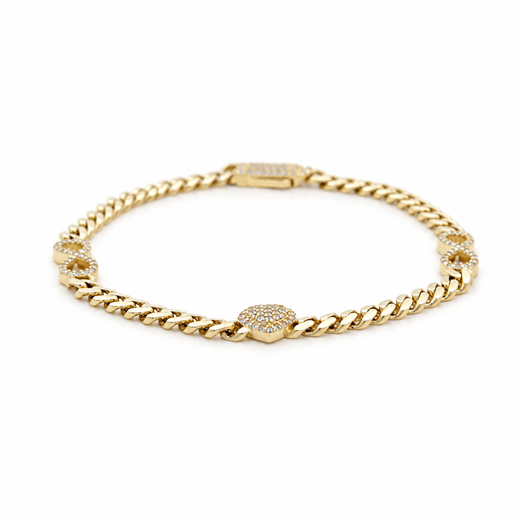 10K Yellow Gold Monaco Women's Bracelet with Infinity and Heart / Cz / Size: 7" 4MM / Weight: 5.2 GR / DQWB0IFHR