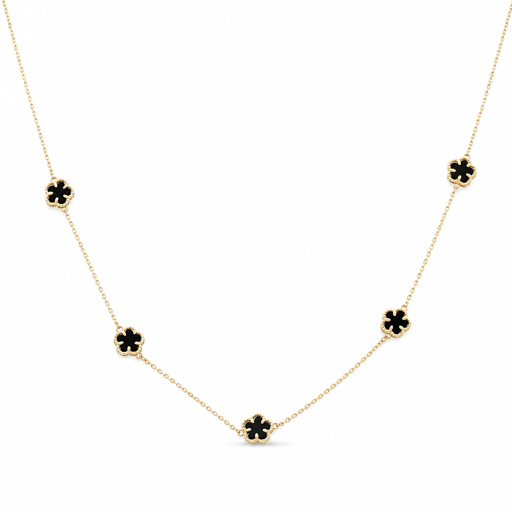 14K Yellow Gold Black Clover Women's Necklace with Onyx Stone / Size: 18'' / Weight: 2.9 GR / 401-01961