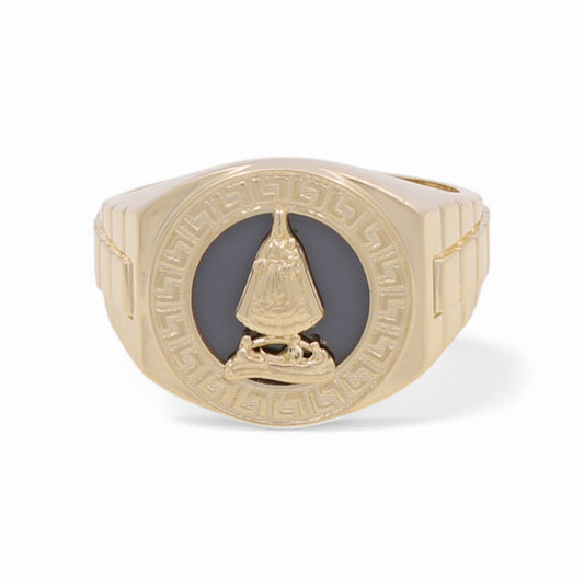 10K Yellow Gold Virgen de la Caridad With Greek Men's Ring / Size: 10.5 / Weight: 6.2 GR / P04FM-519