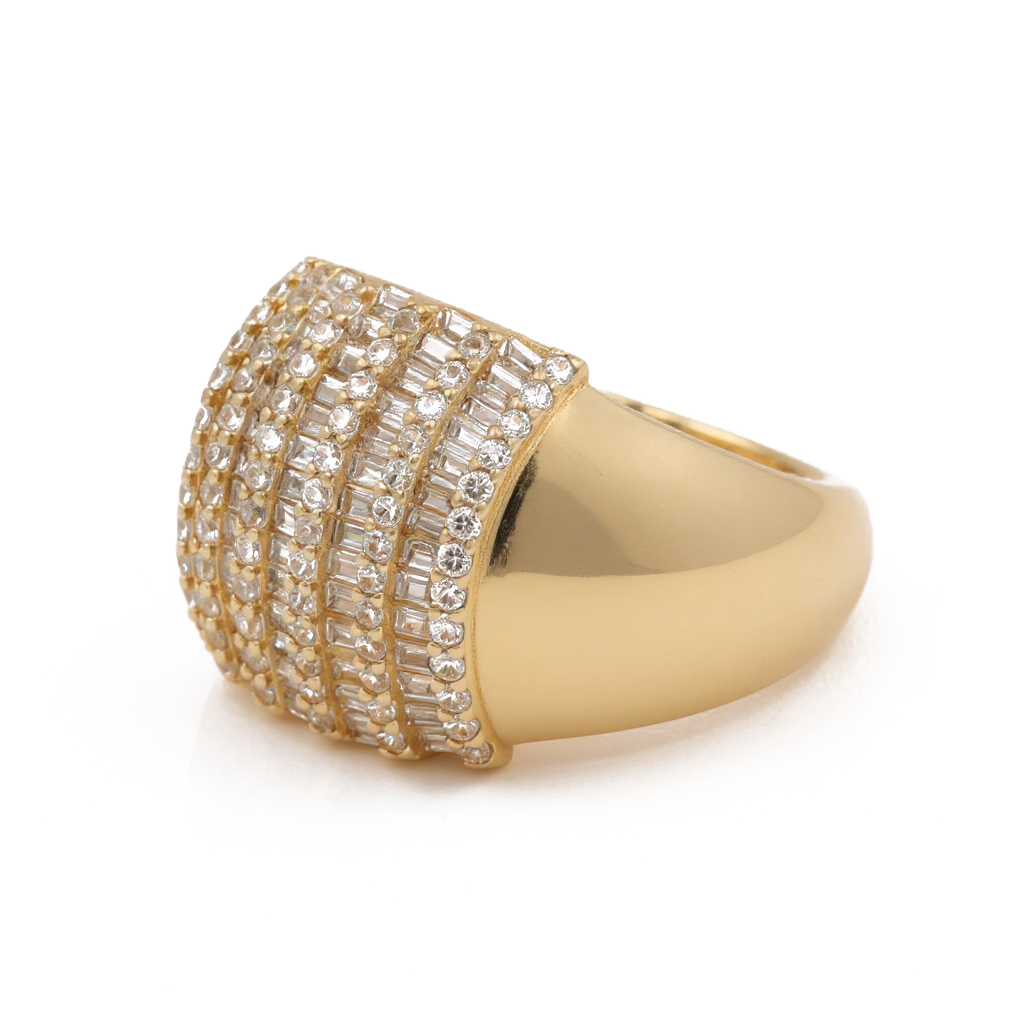 14K Yellow Gold Fashion Baguette Women's Ring with White Stones / Size: 7.5 / Weight: 4.6 GR / DQWR4FS-58