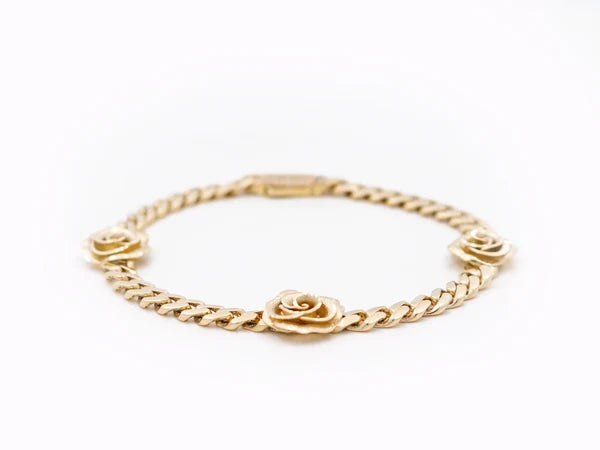 10K Yellow Gold Monaco Women's Bracelet with Rose & Cz Stone / Size: 4mm-7.5'' / Weight: 5.7gr / MN-475