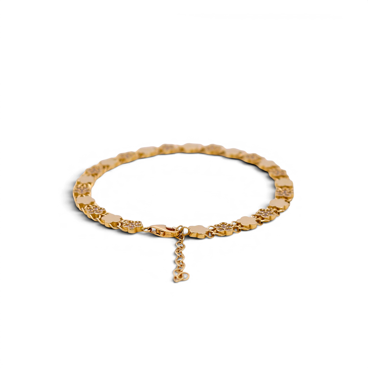 14k Yellow Gold Flower Women's Bracelet with Cz / Size 7"/  Weight 5.1GR / ISWB4FL