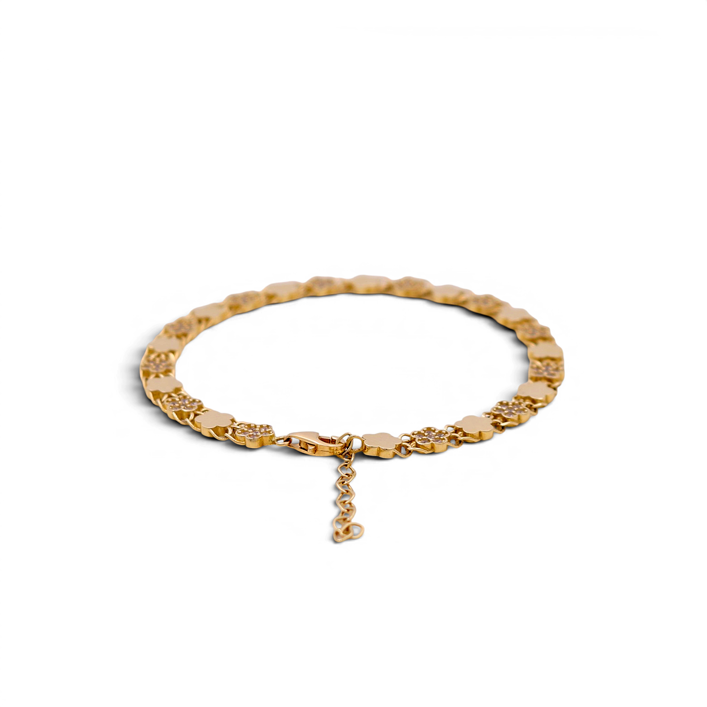 14k Yellow Gold Flower Women's Bracelet with Cz / Size 7"/  Weight 5.1GR / ISWB4FL