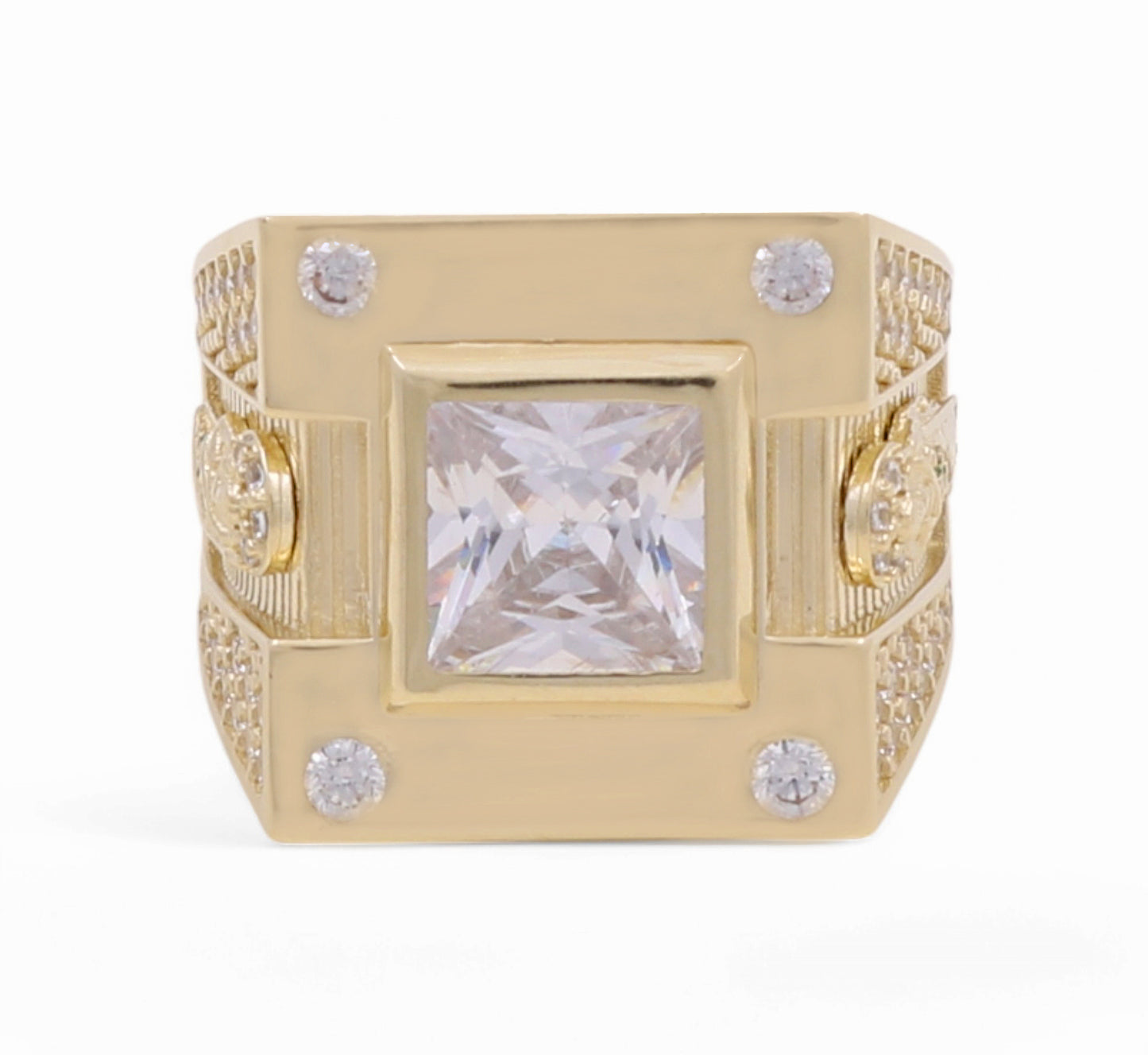 10K Yellow Gold San Judas Men's Ring with Cz / Size: 9.5 / Weight: 9.2 GR / P80FM-5