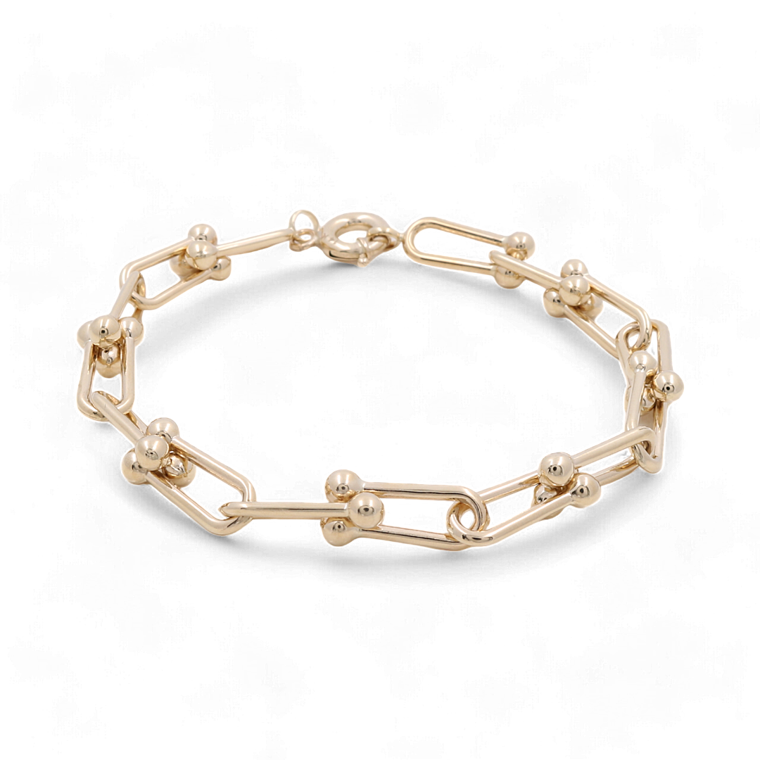 14K Yellow Gold Semisolid Fashion Women's Bracelet with Cz/ Size: 8" / Weight: 11.5 GR / COWB4FS-18