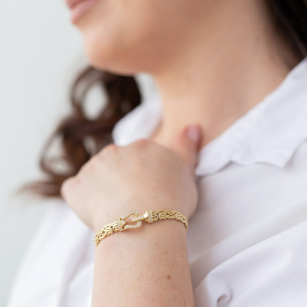 10K Yellow Gold  Byzantine Link Bracelet with Cz / Size: 7.5" / Weight: 10.1 GR / P10B-342