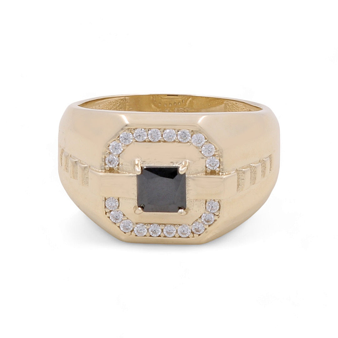 14K Yellow Gold Men's Ring with Black Stone / CZ / Size 9.5  / Weight: 6.2 GR / COMR4FS-10