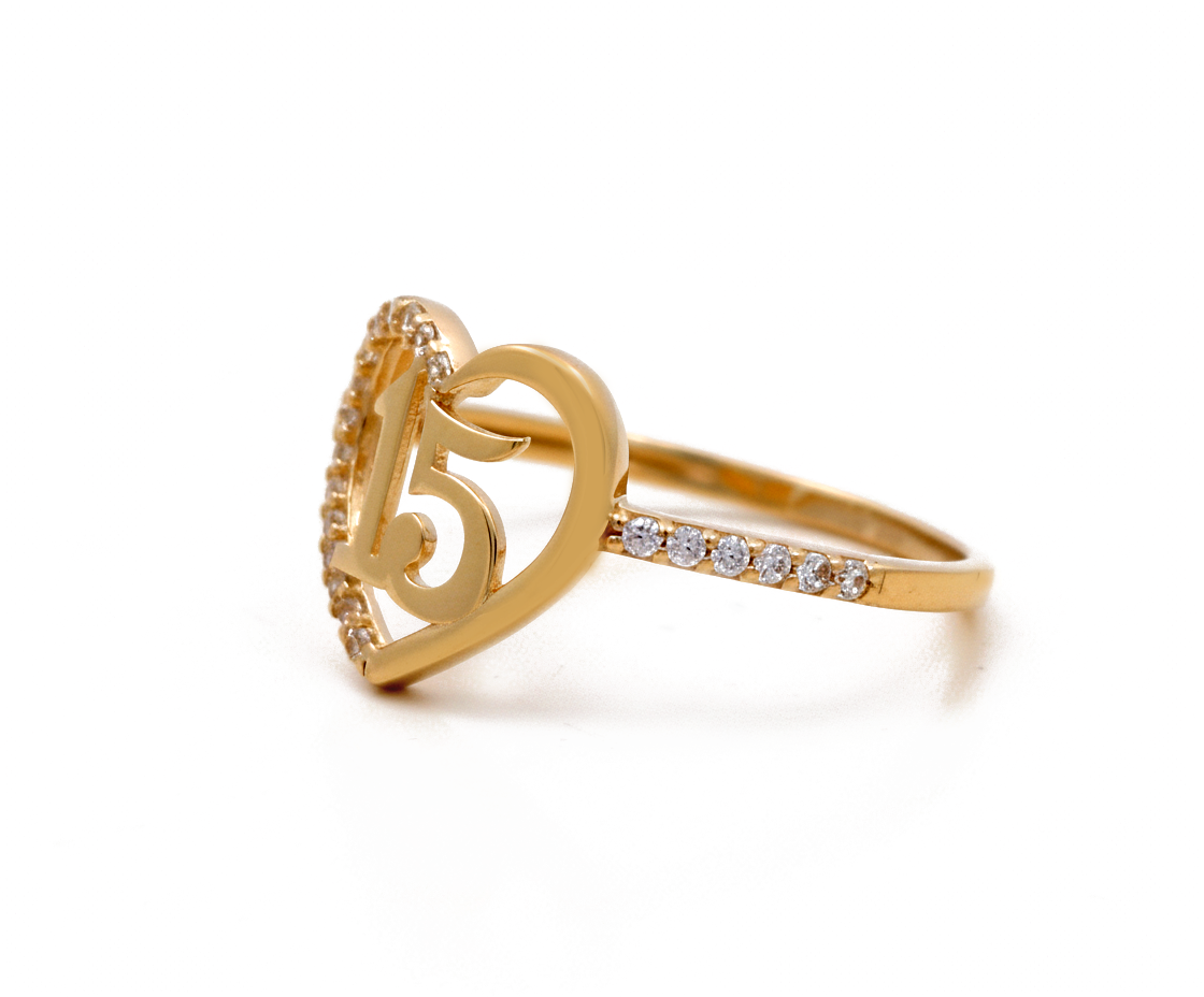 14K Yellow Gold Quinceañera Women's Ring with Cz / Size: 7 / Weight: 1.6 GR / P02CR-3131