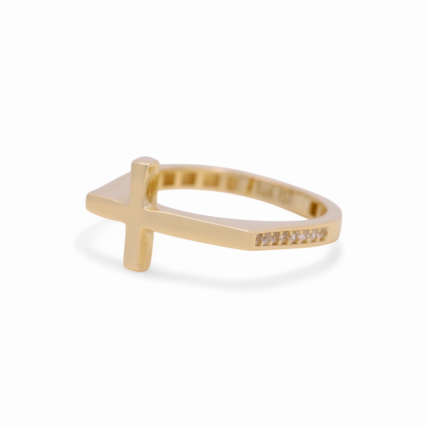 14K Yellow Gold Women’s Cross Ring with CZ / Size: 6.5 / Weight: 1.9 GR / KOWR4CS