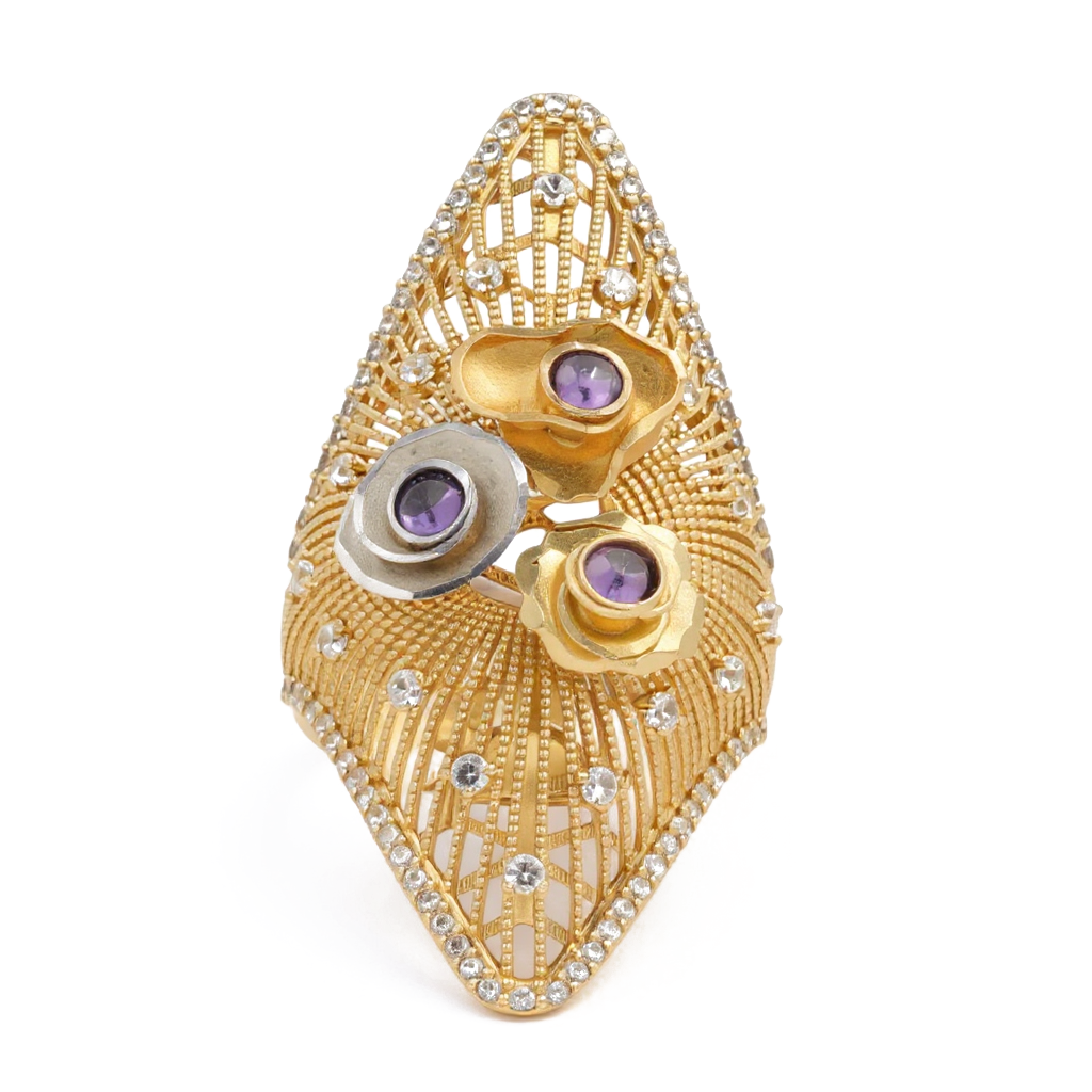 14K Yellow, White and Rose Gold Three Flower Women's Ring with Cz / Size: 8.5 / Weight: 8.8GR / DQWR3T4FL-2