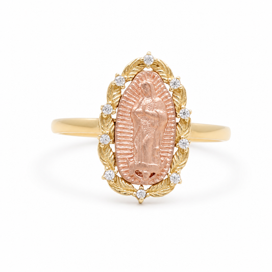 10K Yellow and Rose Gold Virgen de Guadalupe with Stone  / Size:8 / Weight: 1.9 GR /DQWRTT0FS