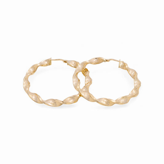 14K Yellow Gold Twist with Greek Hoops Earrings / Size:5mm X 41mm / Weight: 5.5 GR / KOEH4TRGR5x41