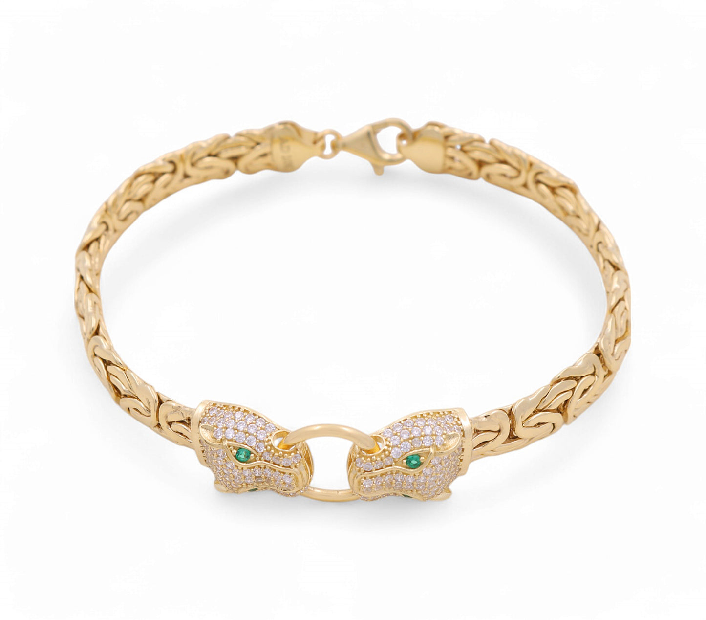 10K Yellow Gold Women's Fashion Byzantine Link Bracelet with Panther / CZ / Size: 7.5" / Weight: 10.5 GR / P10CS-5