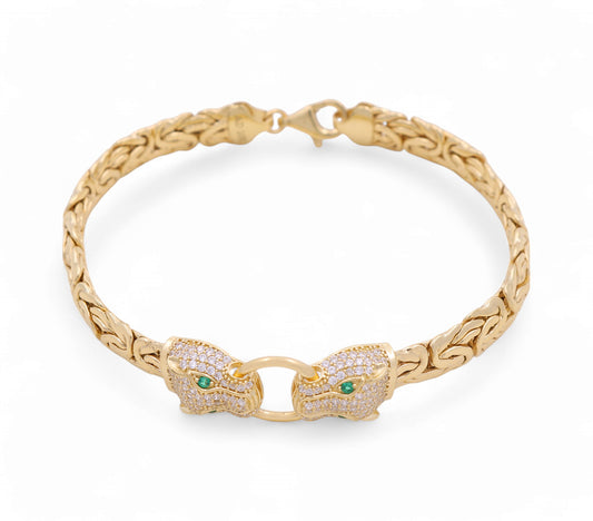 10K Yellow Gold Women's Fashion Byzantine Link Bracelet with Panther / CZ / Size: 7.5" / Weight: 10.5 GR / P10CS-5