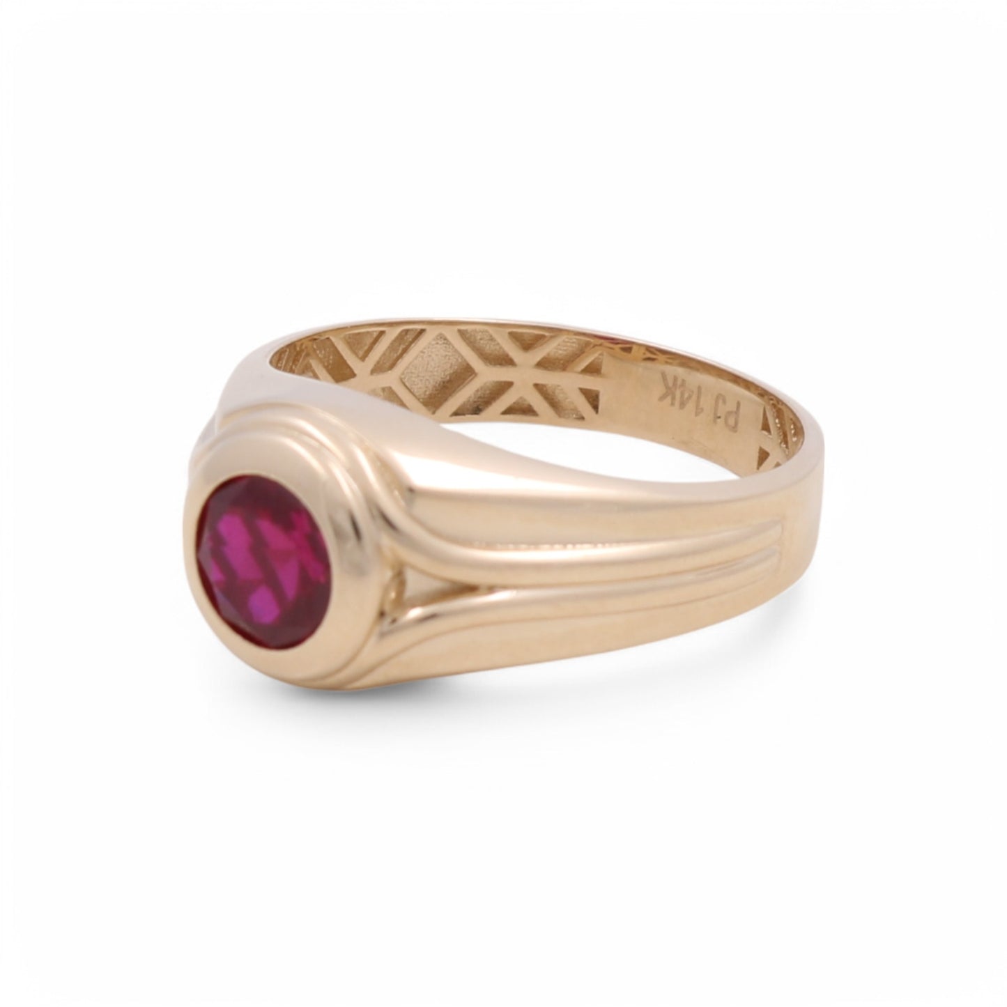 14K Yellow Gold RD Fashion Men's Ring With Red Cz / Size: 10 / Weight: 4 GR / CPMR4FS-4