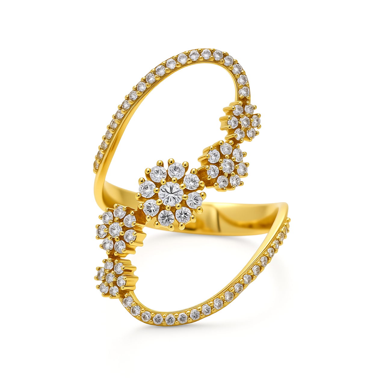 14K Yellow Gold Fashion Flowers Women's Ring with Cz / Size: 7 / Weight: 2.6 GR / CEEWR4FL-2