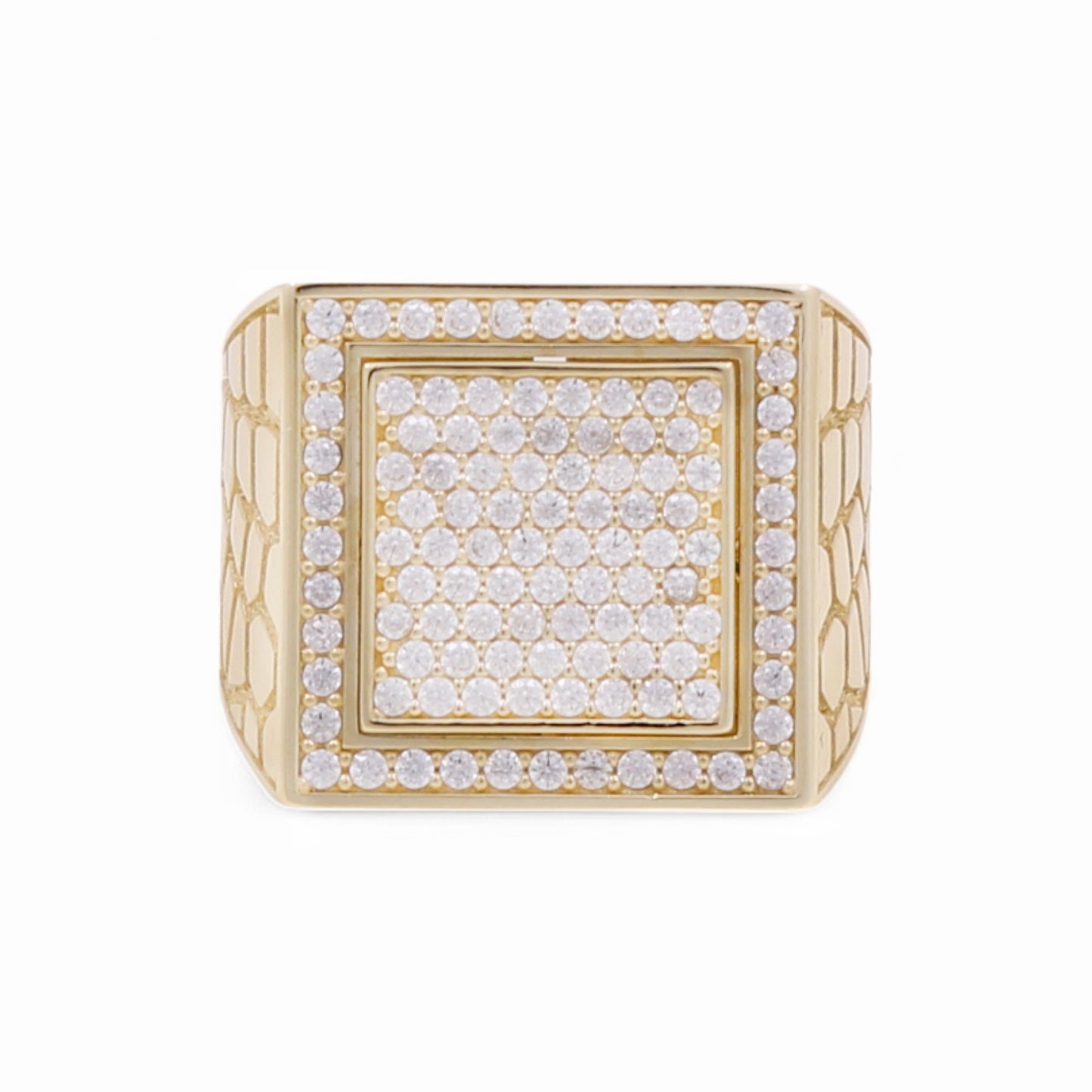 14K Yellow Gold SQ Nugget Men’s Ring with White Stones / Size 10.5 / Weight: 7.8 GR / M24-2