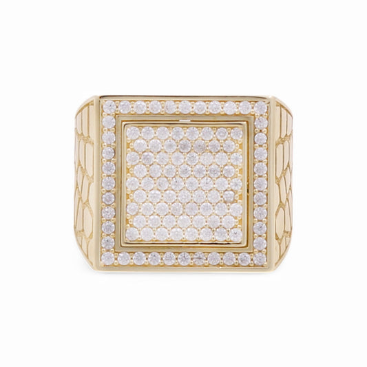 14K Yellow Gold SQ Nugget Men’s Ring with White Stones / Size 10.5 / Weight: 7.7 GR / M24-2