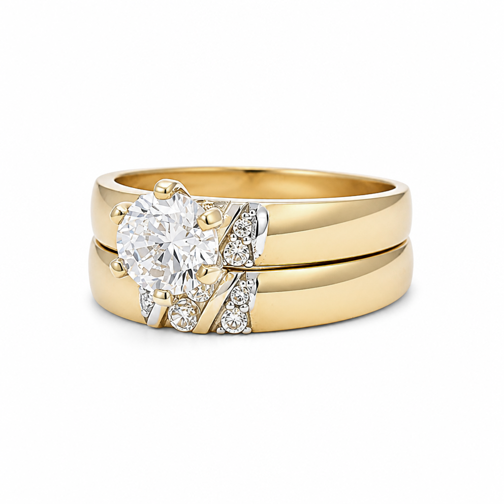 14K Yellow Gold Women’s Bridal Set / Stone: Cz / Size:7 / Weight: 3.3 GR / KEEWR4BS-35