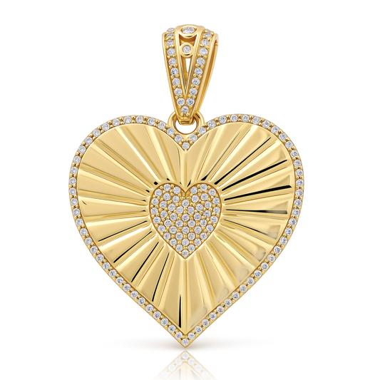 14K Yellow Gold Fashion Heart Pendant with Design and Cz / Weight: 5.3 GR / COPD4HR-8