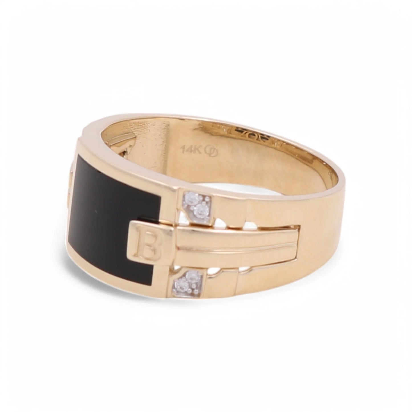 14K Yellow Gold Fashion Men's Ring with Onyx / Stone: Cz / Size: 10 / Weight 5.6gr / KEMR4FS-7