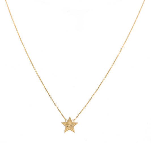 14K Yellow Gold Star Women's Necklace with Diamond Cut / Stone: Cz / Size: 18” / Weight: 3.4 GR / CONK4ST